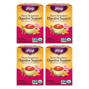 Yogi Tea Sweet Strawberry Digestive Support - 16 Tea Bags per Pack (4 Pack) - Organic Turmeric Tea Bags - Digestive Support Tea - Includes Turmeric Root, Black Pepper, Strawberry, Mango & More (Pack of 6)