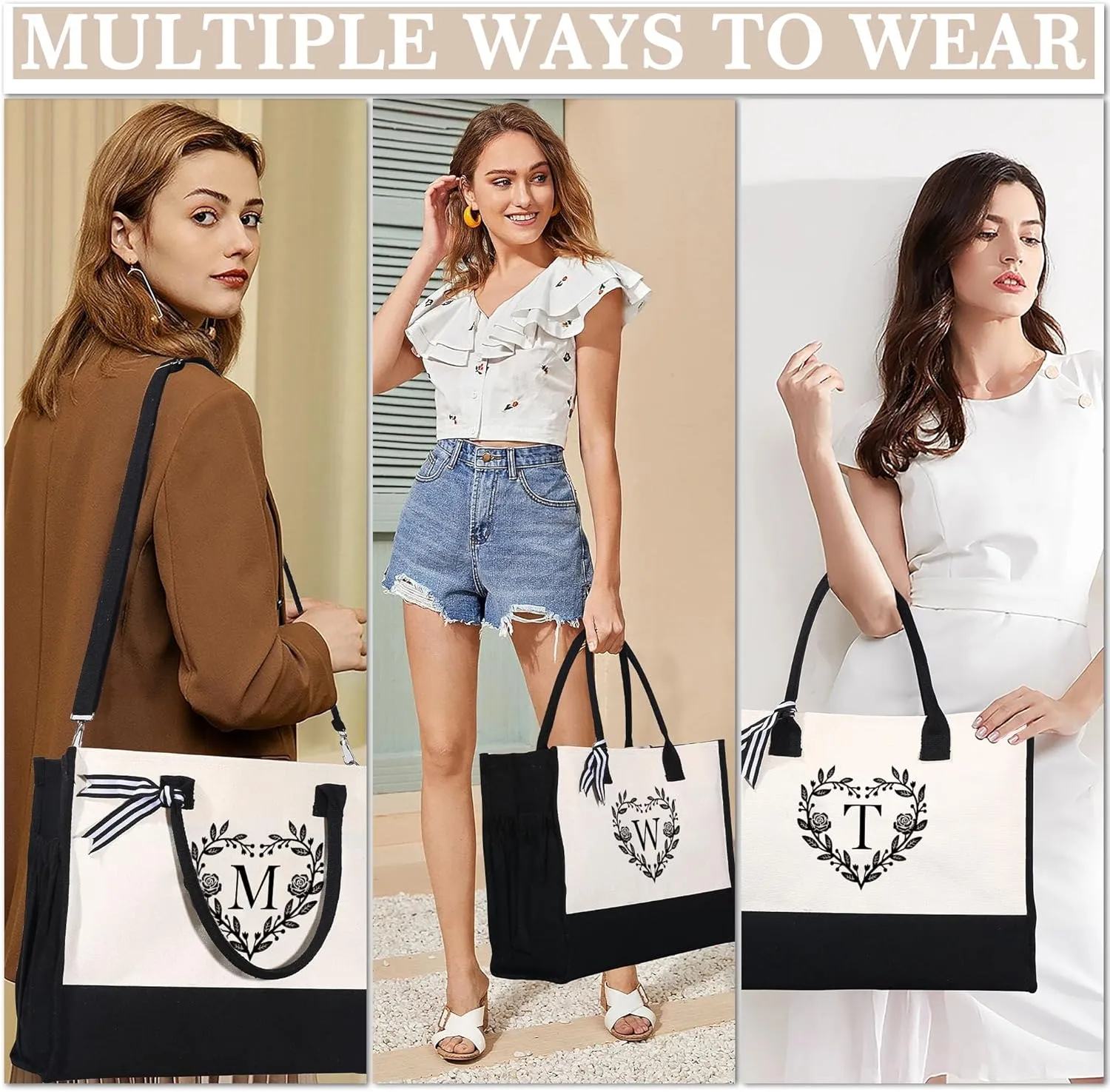 YOOLIFE Mothers Day Gifts - Initial Canvas Tote Bag Makeup Bag, Personalized Gifts for Women Mom Wife Teacher Friend Birthday