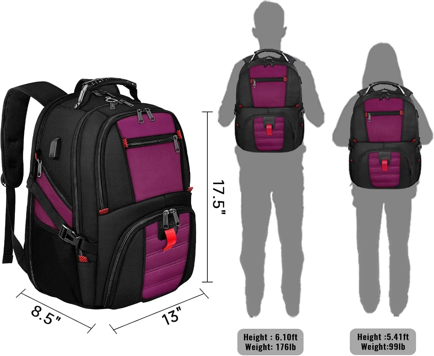 YOREPEK Travel Backpack, Extra Large 50L Laptop Backpacks for Men Women, Water Resistant College Backpack Airline Approved Business Work Bag with USB Charging Port Fits 17 Inch Computer, Purple