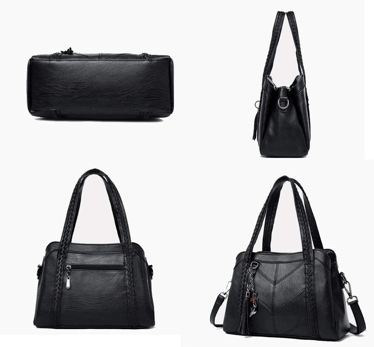 YOUNXS Women PU Leather Tote Shoulder Bag Big Capacity Tassel Handbag