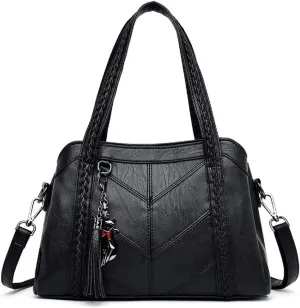 YOUNXS Women PU Leather Tote Shoulder Bag Big Capacity Tassel Handbag