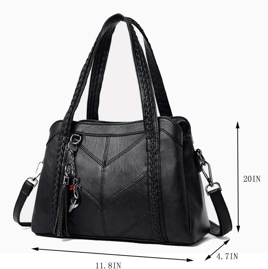 YOUNXS Women PU Leather Tote Shoulder Bag Big Capacity Tassel Handbag