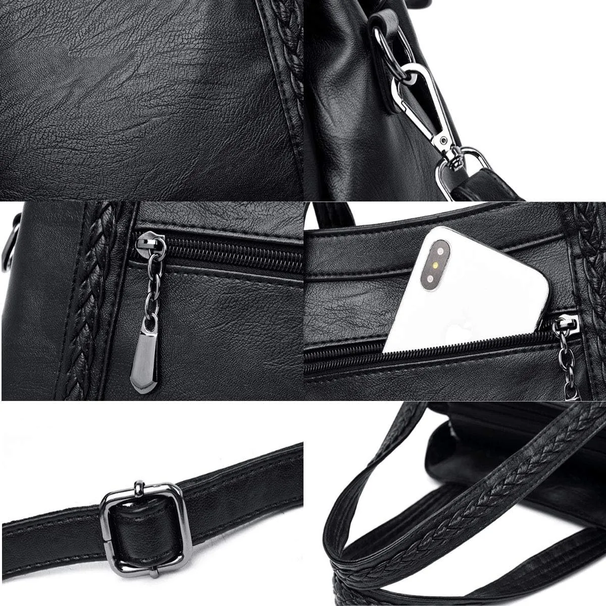 YOUNXS Women PU Leather Tote Shoulder Bag Big Capacity Tassel Handbag