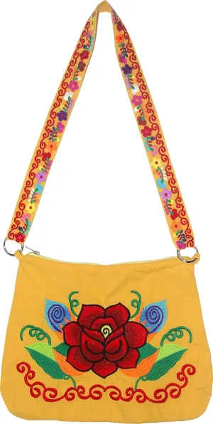 YZXDORWJ Embroidered Cotton Handbag for Women Mexican Tote Bag Floral Crossbody Bag
