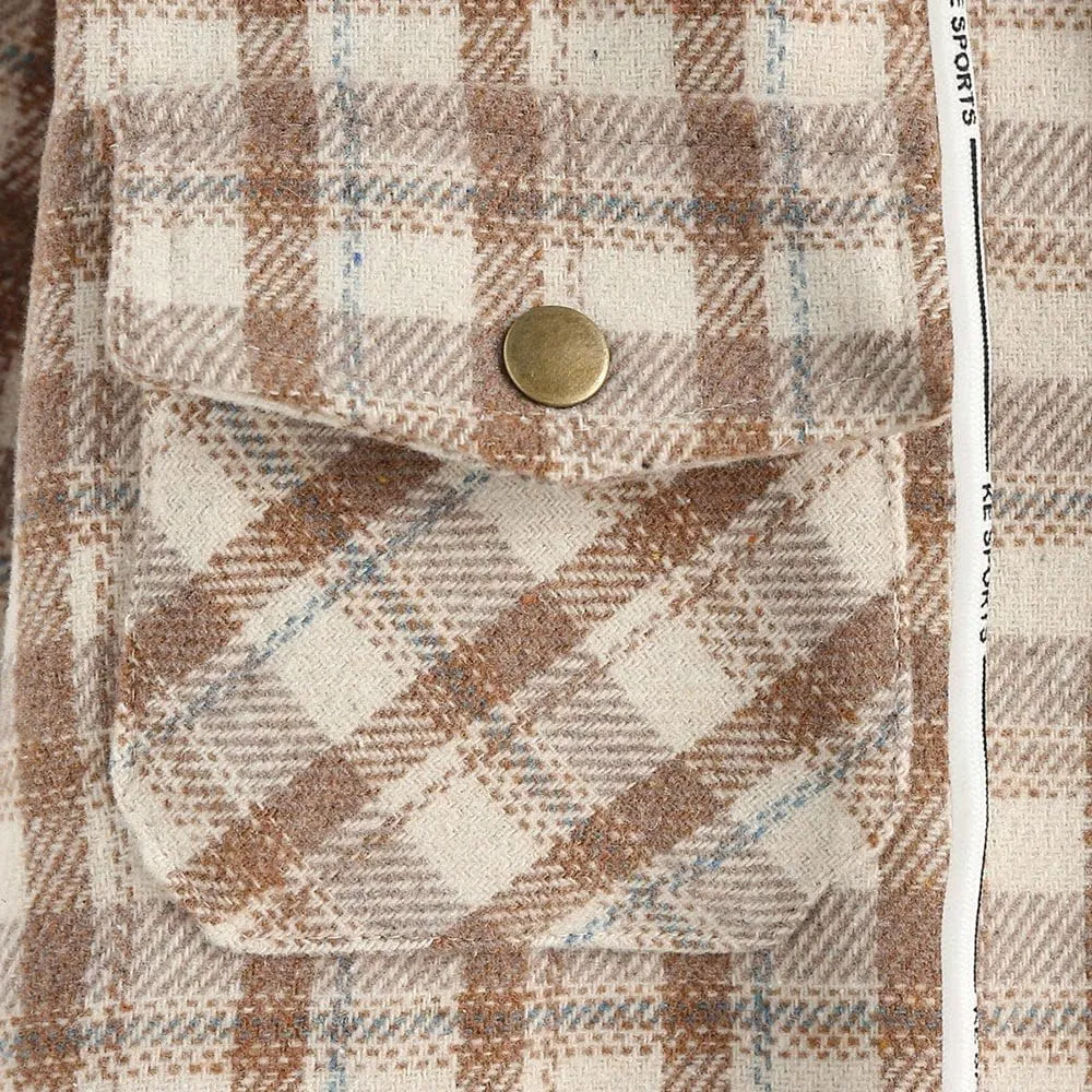 ZAFUL Women's Plaid Fleece Lined Hooded Jacket Button Up Oversized Fuzzy Coat Checkered Flannel Hoodie Jacket