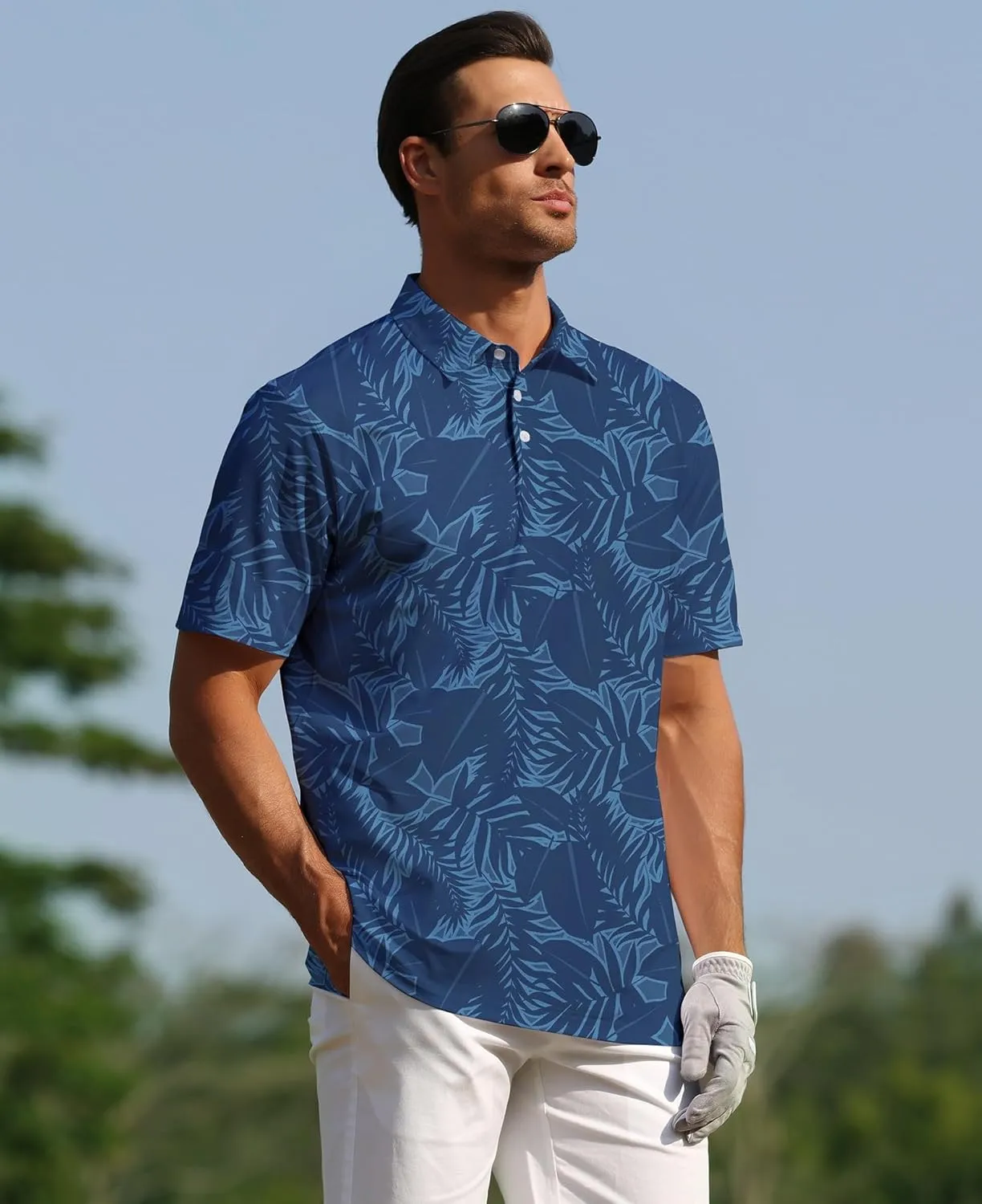 zeetoo Mens Golf Polo Shirt Hawaiian Polo Shirts for Men Moisture Wicking Dry Fit Soft Breathable Short Sleeve 4-Way Stretch