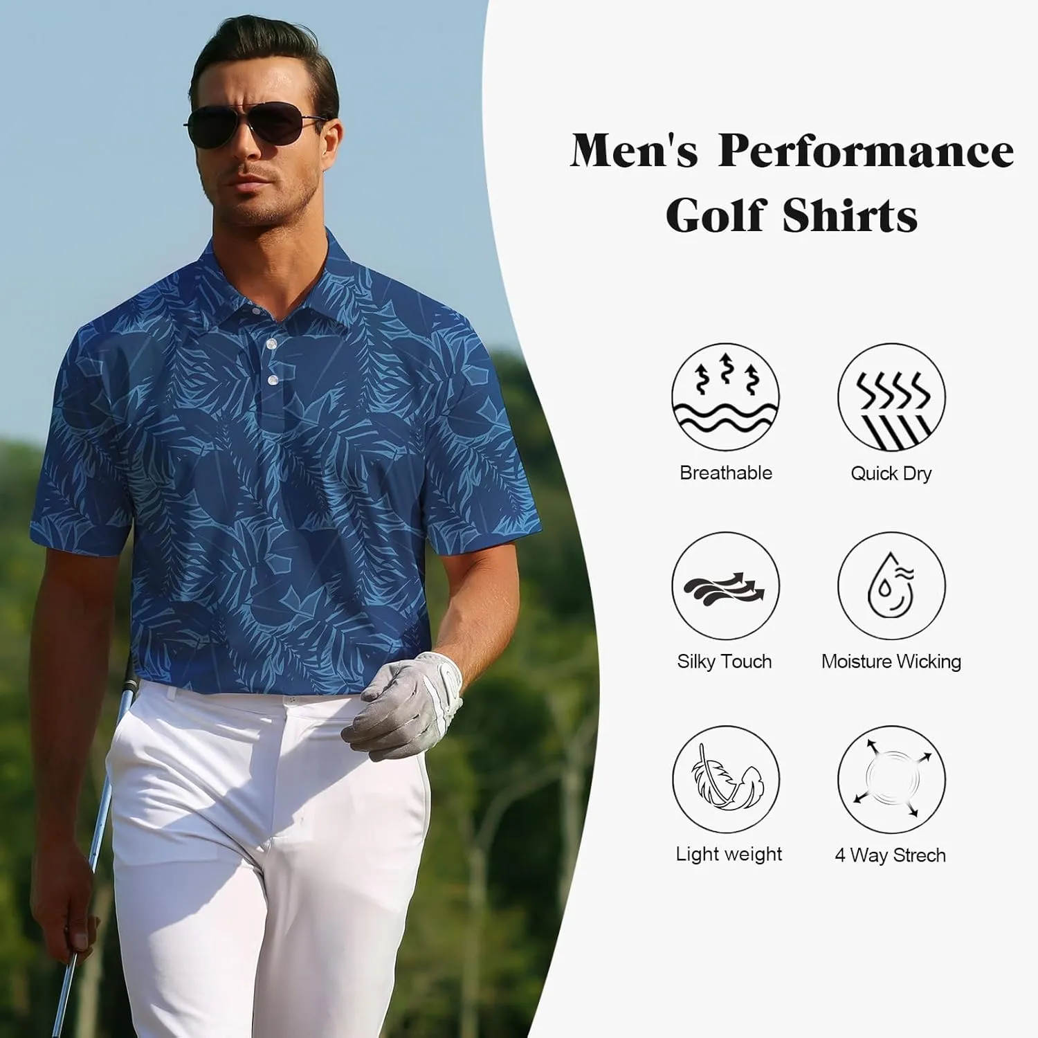 zeetoo Mens Golf Polo Shirt Hawaiian Polo Shirts for Men Moisture Wicking Dry Fit Soft Breathable Short Sleeve 4-Way Stretch