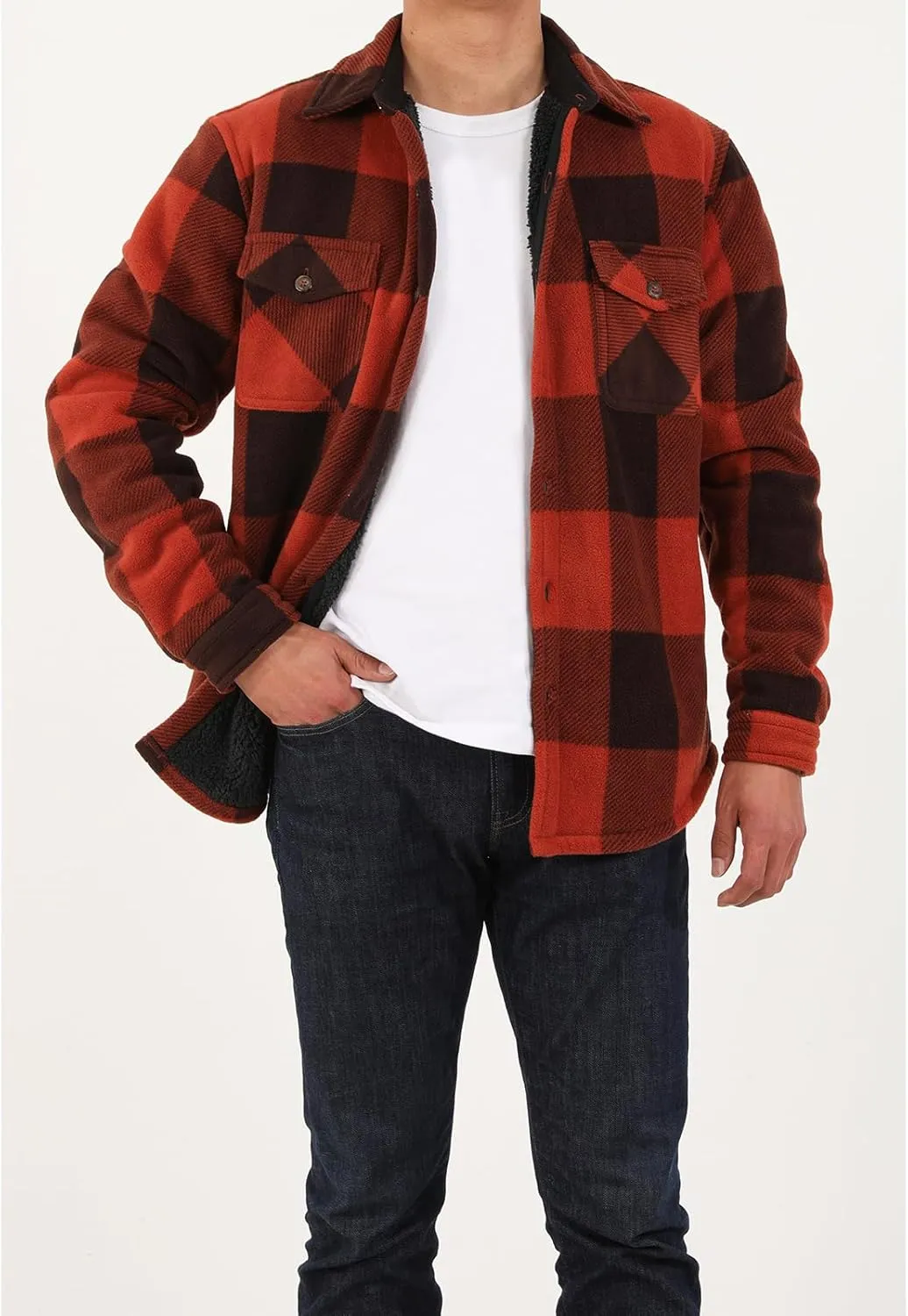 ZENTHACE Men's Warm Sherpa Lined Fleece Plaid Flannel Shirt Jacket(All Sherpa Fleece Lined)