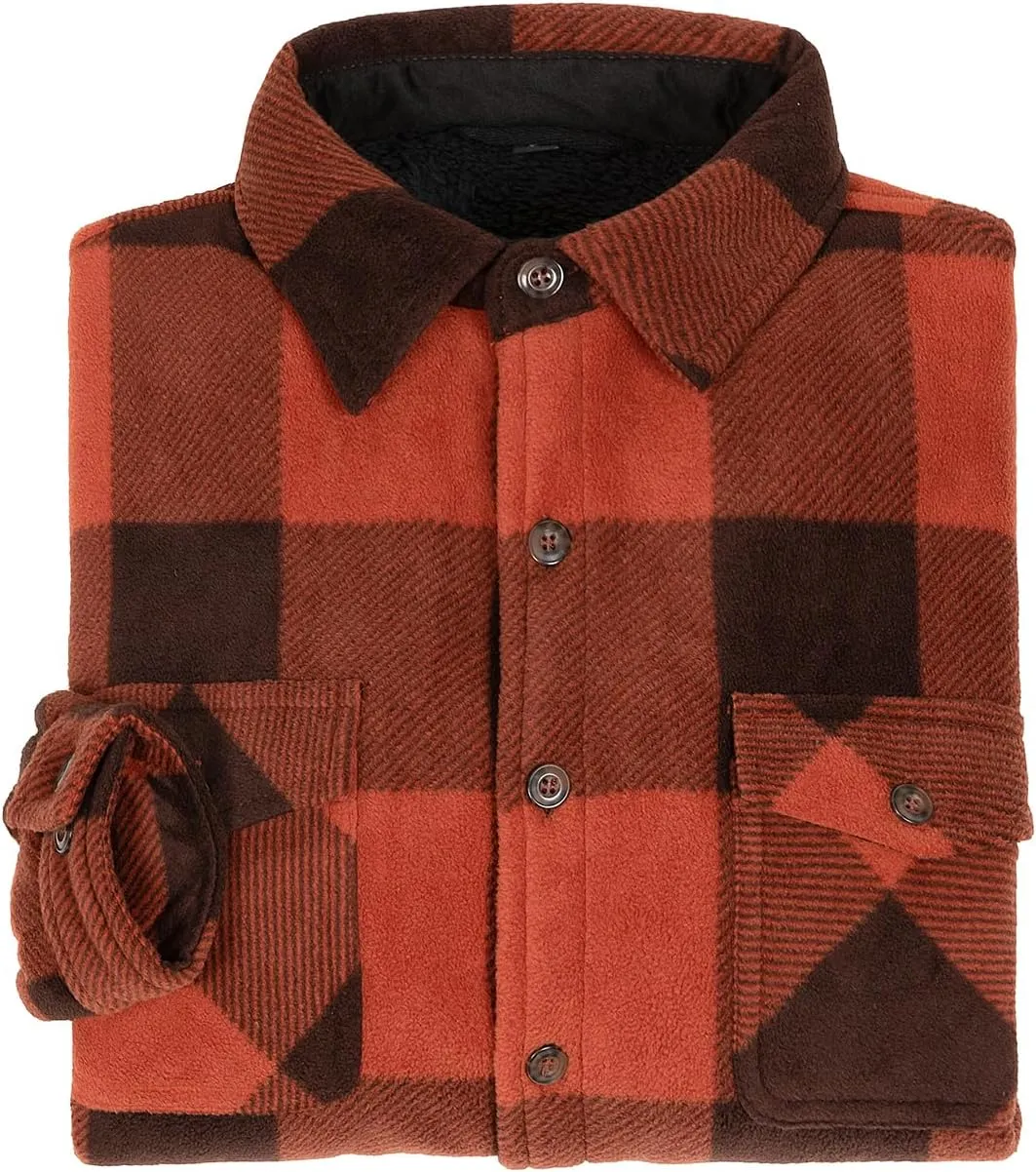 ZENTHACE Men's Warm Sherpa Lined Fleece Plaid Flannel Shirt Jacket(All Sherpa Fleece Lined)