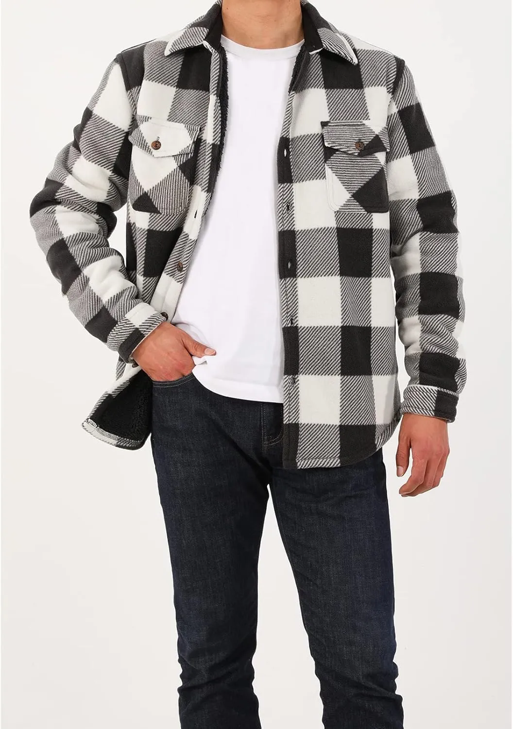 ZENTHACE Men's Warm Sherpa Lined Fleece Plaid Flannel Shirt Jacket(All Sherpa Fleece Lined)