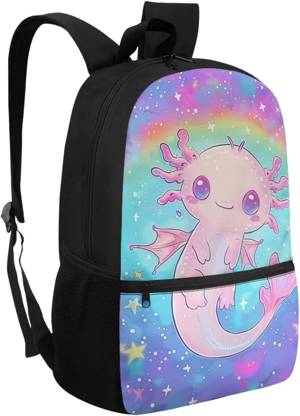 ZOUTAIRONG Axolotl Rainbow School Bag for 10 Years Olds Blue Ocean Backpack with Pocket for Kids Bookbag with Bottle Holder for Grade School Elementary School Book Bags with Zipper